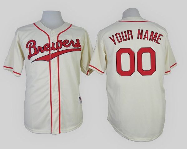 Milwaukee Brewers Cream 1948 Turn Back The Clock Men's Customized Throwback MLB Jersey