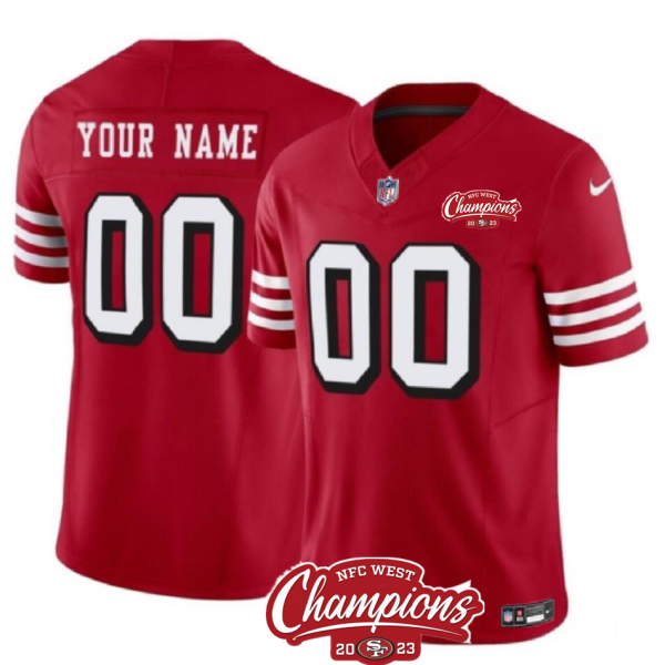 Men's San Francisco 49ers Active Player Custom Red 2023 F.U.S.E. NFC West Champions Patch Alternate Stitched NFL Jersey