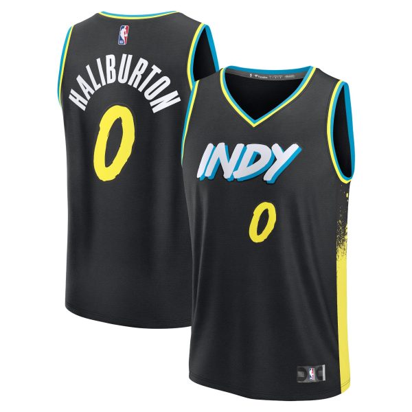 Men's Unisex Indiana Pacers #0 Tyrese Haliburton Black 2023/34 Fast Break City Edition Jersey