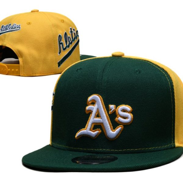 Oakland Athletics's green and yellow cap