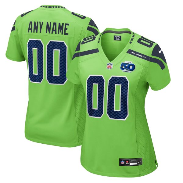 Women's Seattle Seahawks Nike Neon Green 50th Season Alternate Custom Game Jersey