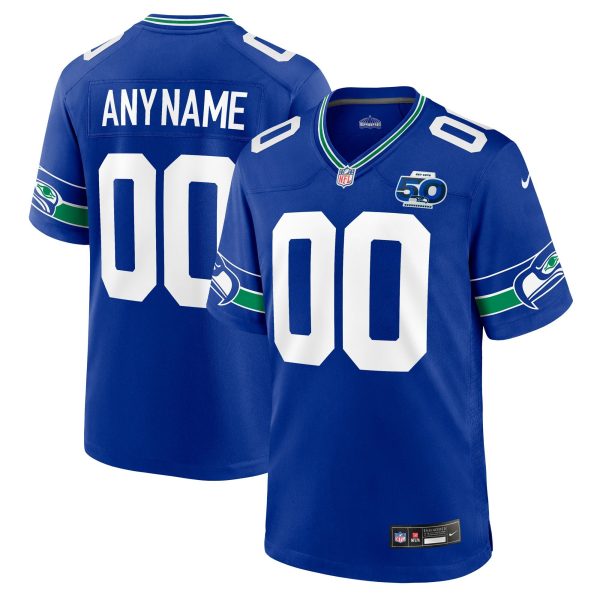 Men's Seattle Seahawks Nike Royal 50th Season Throwback Custom Game Jersey