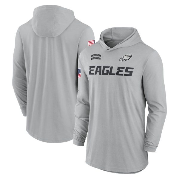 Men's Nike Gray Philadelphia Eagles 2024 Salute to Service Lightweight Performance Long Sleeve Hoodie T-Shirt