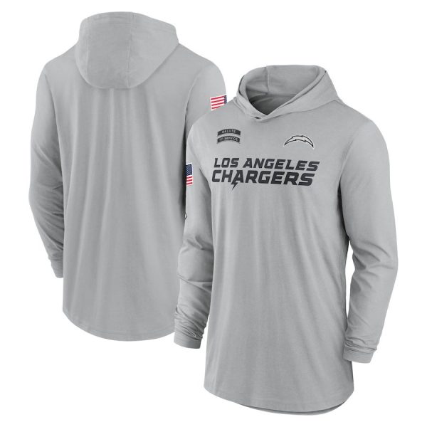 Men's Nike Gray Los Angeles Chargers 2024 Salute to Service Lightweight Performance Long Sleeve Hoodie T-Shirt