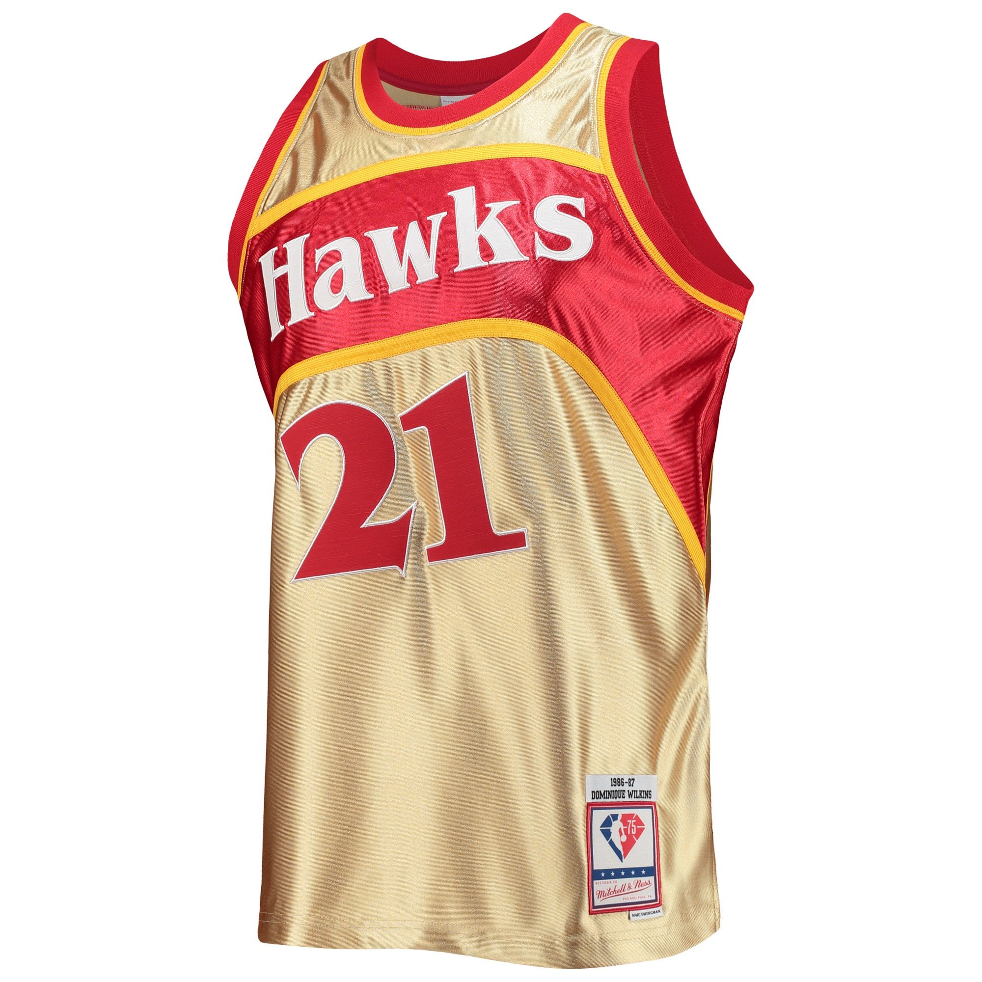 Men's Atlanta Hawks Dominique Wilkins Gold Mitchell & Ness 75th Anniversary 1986/87 Hardwood Classics Swingman Jersey - Image 3