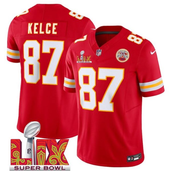 Youth Kansas City Chiefs #87 Travis Kelce Red Super Bowl LIX F.U.S.E. Vapor Limited Stitched Jersey