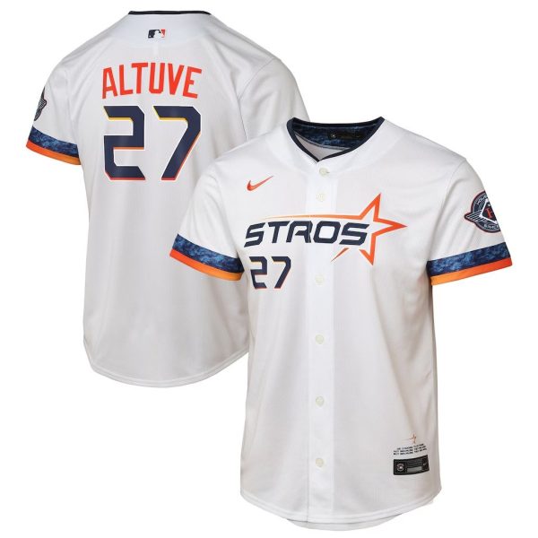 Youth #27 Jose Altuve Houston Astros Nike 2025 City Connect Limited Player White Jersey