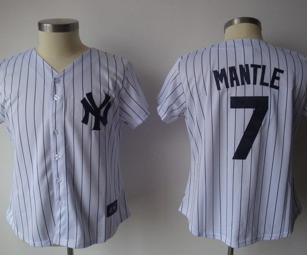 New York Yankees #7 Mickey Mantle White Strip Women's Fashion Stitched MLB Jersey