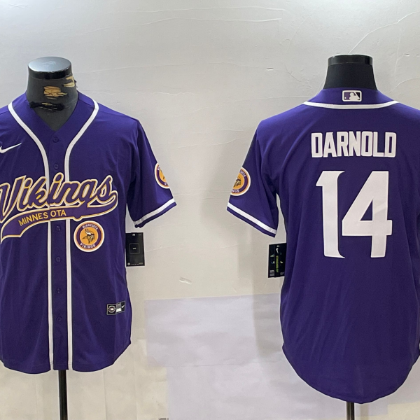 Men's Minnesota Vikings #14 Sam Darnold Navy Cool Base Stitched Baseball Jersey
