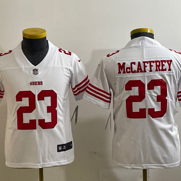 Youth San Francisco 49ers #23 White Christian McCaffrey Jersey