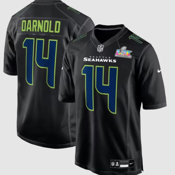 Men's Seattle Seahawks Sam Darnold Nike Black Super Bowl LX Patch Carbon Fashion Game Jersey