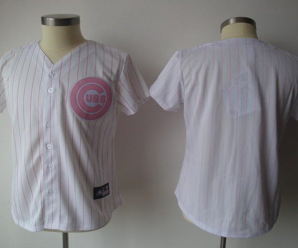 Chicago Cubs Blank White With Pink Strip Women's Fashion Stitched MLB Jersey