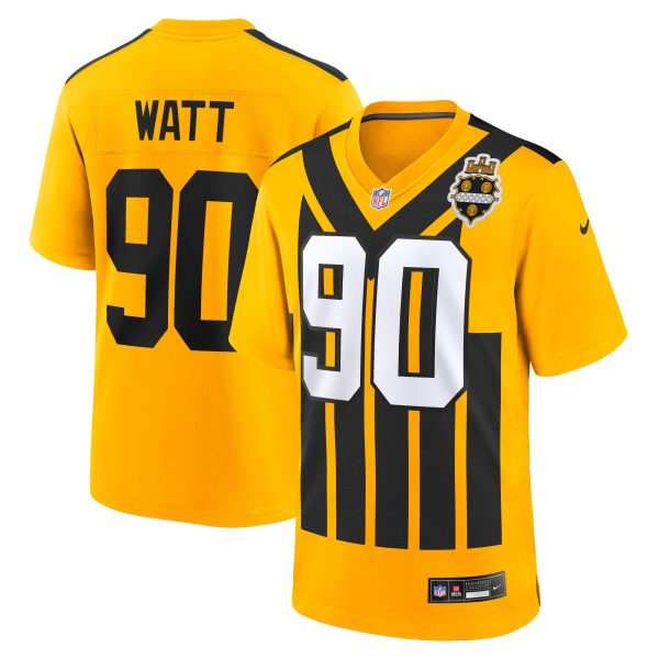 Youth Pittsburgh Steelers #90 T.J. Watt Nike Gold Alternate 1933 Throwback Game Jersey