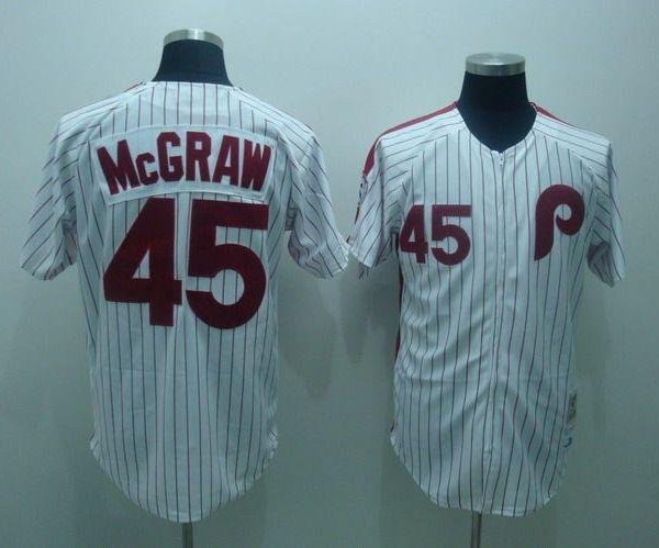 Mitchell And Ness Philadelphia Phillies #45 Tug Mcgraw White Red Strip Stitched Throwback MLB Jersey