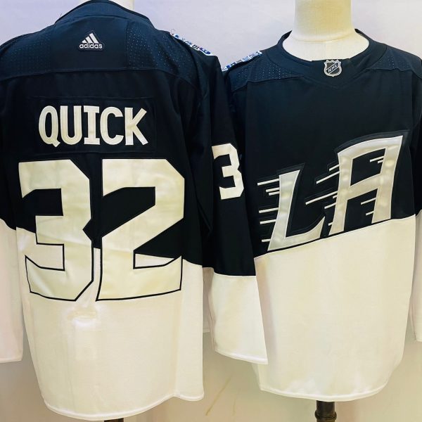 Men's #32 Jonathan Quick Los Angeles Kings Black and White NHL Jersey