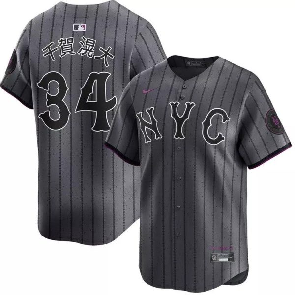 Men's #34 Kodai Senga Kanji New York Mets City Connect Limited Stitched Jersey