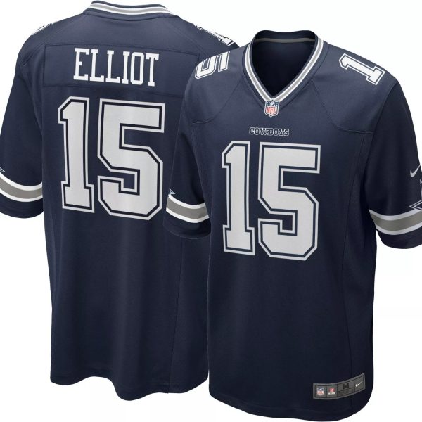 Men's Dallas Cowboys #15 Ezekiel Elliott Nike Navy Game Jersey