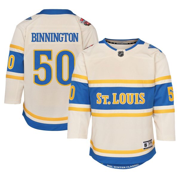 Jordan Binnington #50 St. Louis Blues Youth 2025 NHL Winter Classic Premier Player Cream Jersey