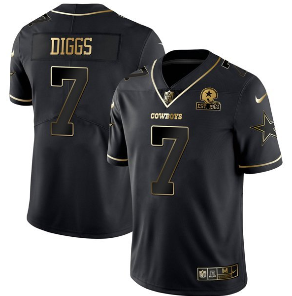 Men's Dallas Cowboys #7 Trevon Diggs Black Golden Edition Stitched Limited NFL Jersey