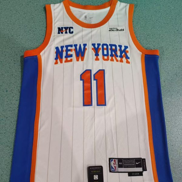 Men's #11 Jalen Brunson New York Knicks White And Blue City Edition Jersey