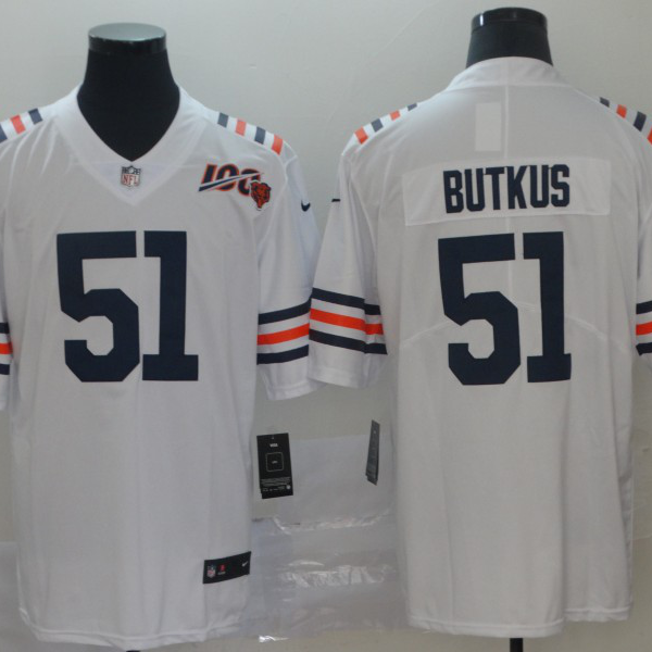 Men's Nike Chicago Bears #51 Dick Butkus White 2019 100th Season Alternate Classic Limited NFL Jersey