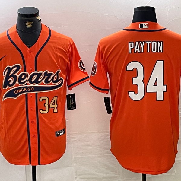 Men's Chicago Bears #34 Walter Payton Orange Limited Baseball Jersey