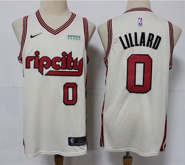 Men's Nike Portland Trail Blazers #0 Damian Lillard 2019-20 Cream City Jersey