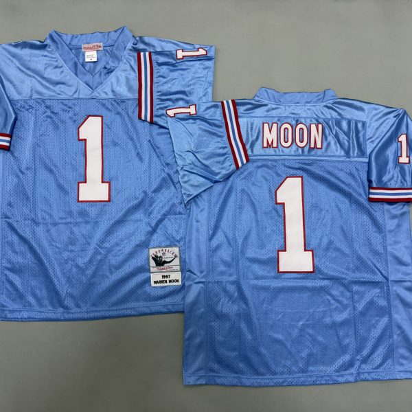 Men's #1 Warren Moon Tennessee Titans Blue Jersey