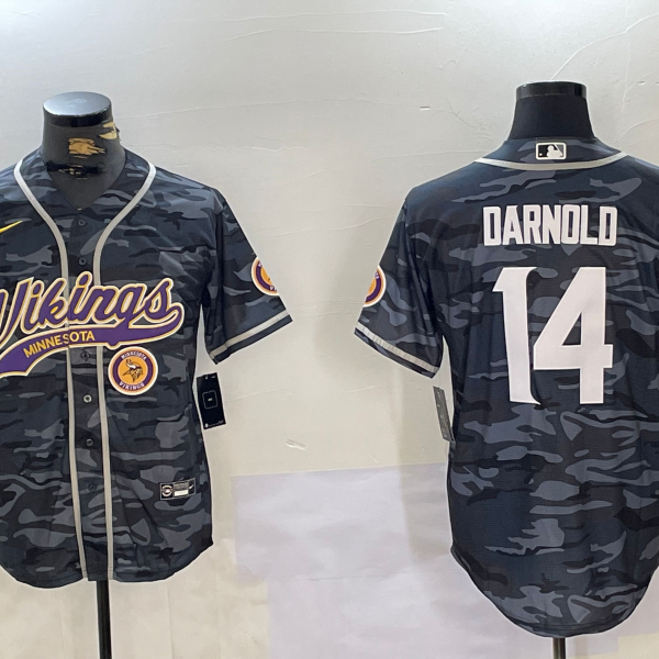 Men's Minnesota Vikings #14 Sam Darnold Camouflage Cool Base Stitched Baseball Jersey