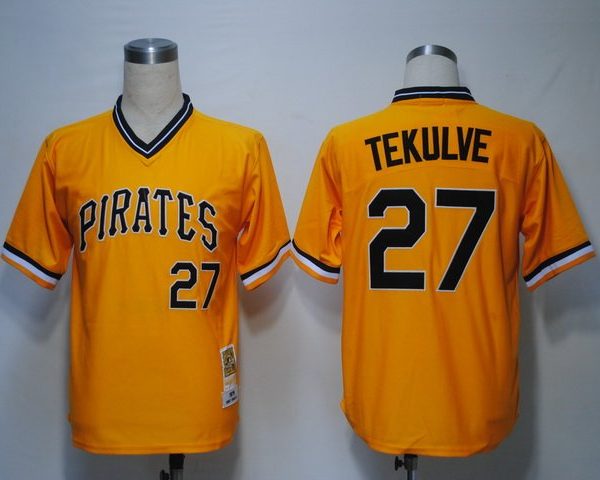 Mitchell And Ness Pittsburgh Pirates #27 Kent Tekulve Yellow Throwback Stitched MLB Jersey