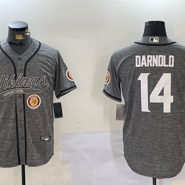 Men's Minnesota Vikings #14 Sam Darnold Grey Cool Base Stitched Baseball Jersey