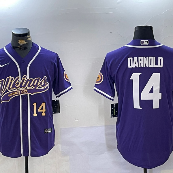 Men's Minnesota Vikings #14 Sam Darnold Navy Cool Base Stitched Baseball Jersey