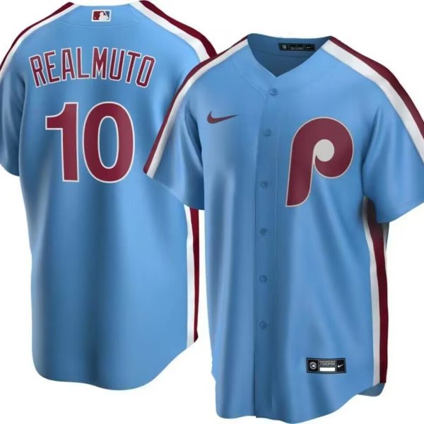 Men's Philadelphia Phillies #10 JT Realmuto Nike Light Blue Retro Jersey
