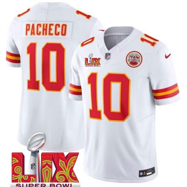 Youth Kansas City Chiefs #10 Isiah Pacheco White Super Bowl LIX F.U.S.E. Vapor Limited Stitched Jersey