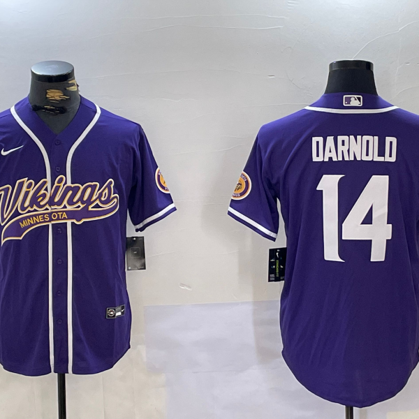 Men's Minnesota Vikings #14 Sam Darnold Navy Cool Base Stitched Baseball Jersey
