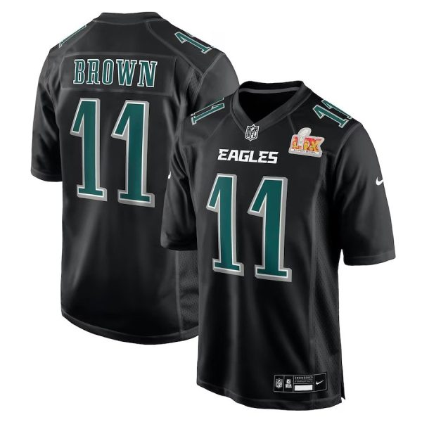 Youth Philadelphia Eagles #11 A.J. Brown Nike Carbon Black Super Bowl LIX Fashion Game Stitched Jersey