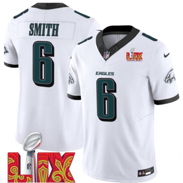 Youth Philadelphia Eagles #6 DeVonta Smith White Super Bowl LIX F.U.S.E. Vapor Untouchable Limited Stitched Jersey