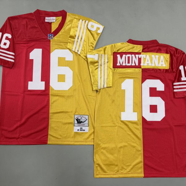 Men's #16 Joe Montana San Francisco 49ers Red and Yellow Jersey
