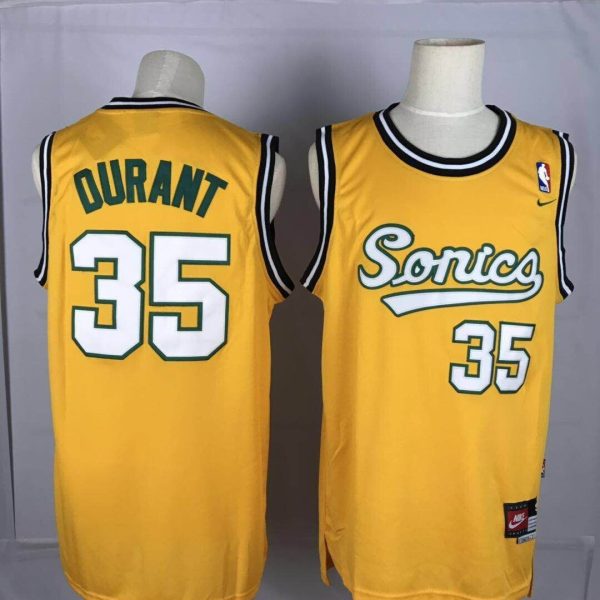 Men's Nike Oklahoma City Thunder #35 Kevin Durant Seattle SuperSonics Yellow Classic Throwback NBA Jersey