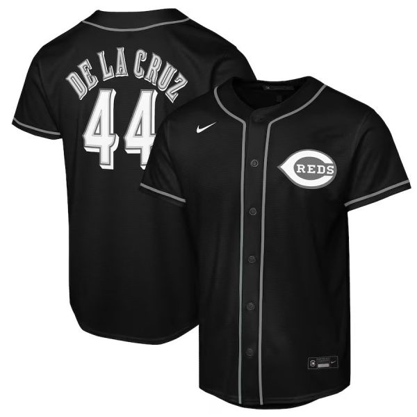 Youth Cincinnati Reds #44 Elly De La Cruz Nike Black Lights Out Replica Player Jersey