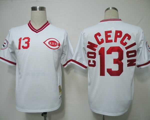 Mitchell And Ness Cincinnati Reds #13 Dave Concepcion White Throwback Stitched MLB Jersey