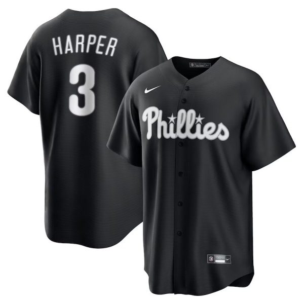 Men's Philadelphia Phillies #3 Bryce Harper Nike Black Lights Out Replica Player Jersey