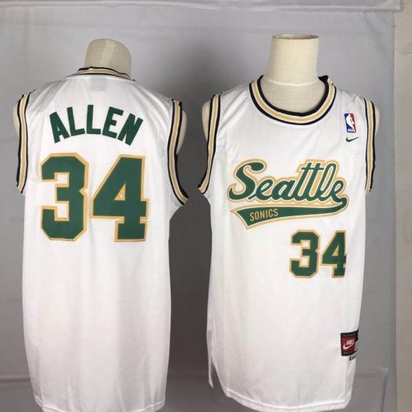 Men's Nike Oklahoma City Thunder #34 Ray Allen Seattle SuperSonics White Classic Throwback NBA Jersey