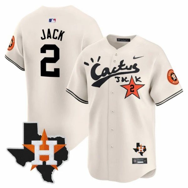 Men's Houston Astros #2 Cactus Jack Stitched Limited Cool Base Cream Jersey