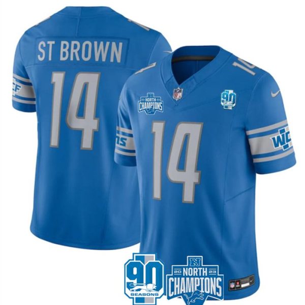 Men's Detroit Lions #14 Amon-Ra St.Brown Blue 2023 F.U.S.E. NFC North Division Champions Vapor Untouchable Limited Stitched Jersey