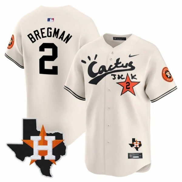 Men's Houston Astros #2 Alex Bregman Cactus Jack Stitched Limited Cool Base Cream Jersey