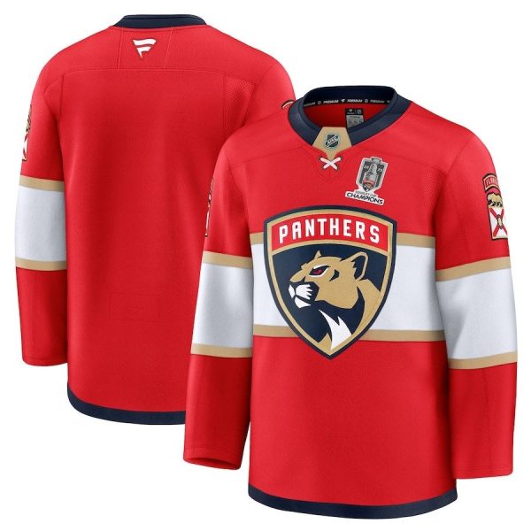 Men's Florida Panthers Home 2025 Stanley Cup Champions Premium Patched Red Jersey