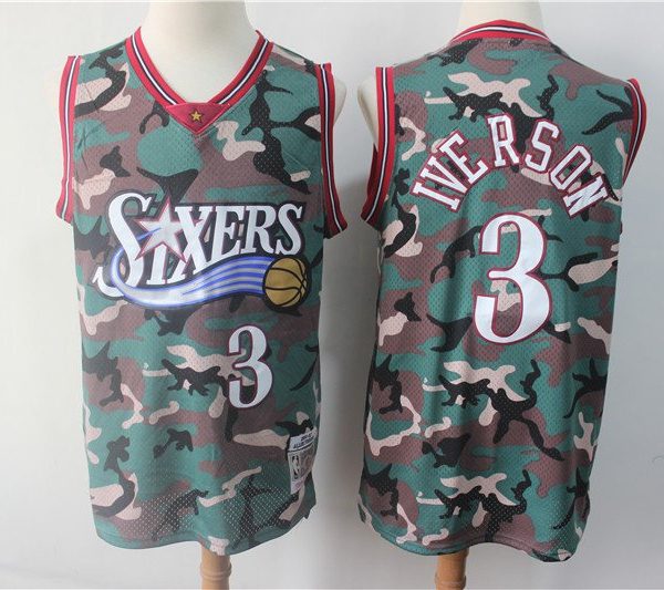 Mitchell and Ness Men's Philadelphia 76ers #3 Allen Iverson New Woodland Camo NBA Jersey