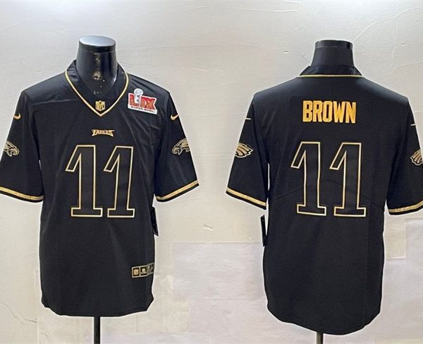 Youth Philadelphia Eagles #11 A. J. Brown Black Gold Super Bowl LIX Salute To Service Vapor Untouchable Limited Stitched Jersey