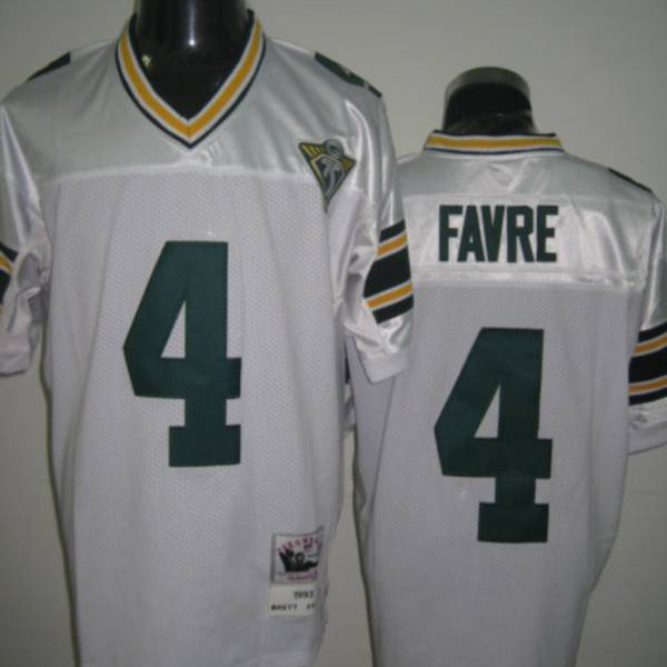 Mitchell And Ness Green Bay Packers #4 Brett Favre White With 75th Patch Stitched Throwback NFL Jersey